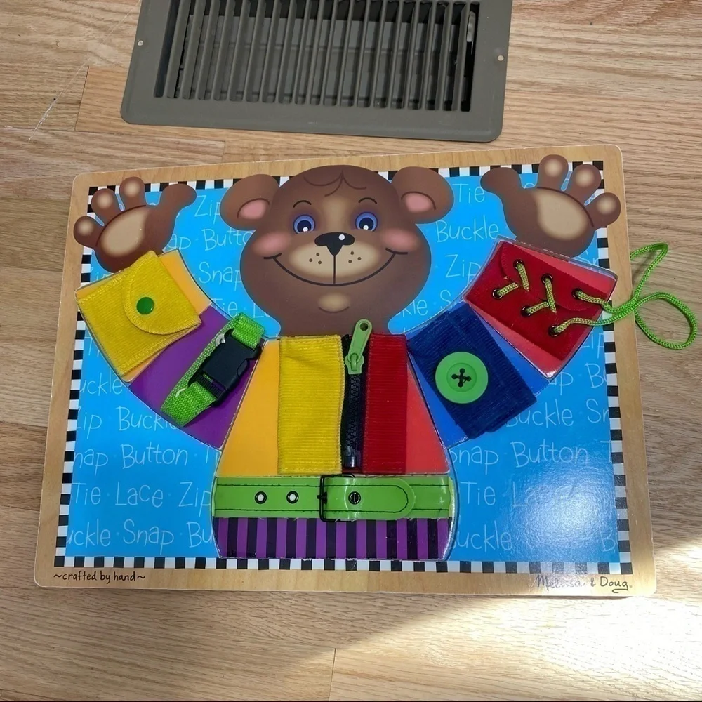 Melissa & Doug Bear Zip Button Tie Wooden Board Puzzle